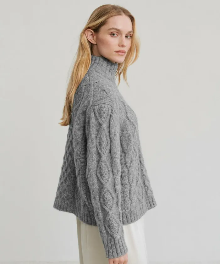HalfZips Women Jenni Kayne Cable Half Zip Heather Grey