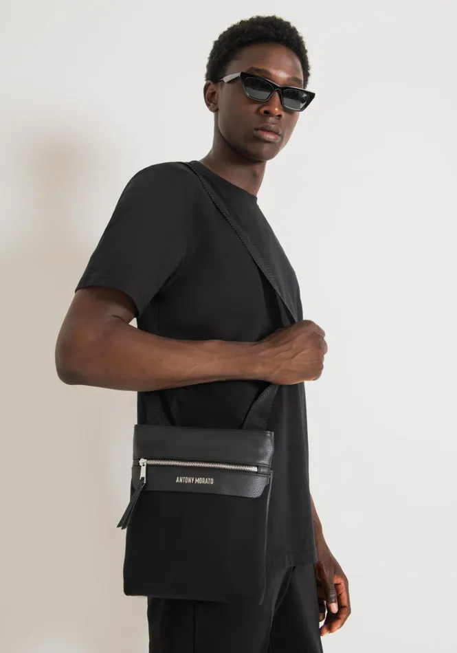 Handbags Men Antony Morato Messenger Bag In Poplin And Faux Leather Black