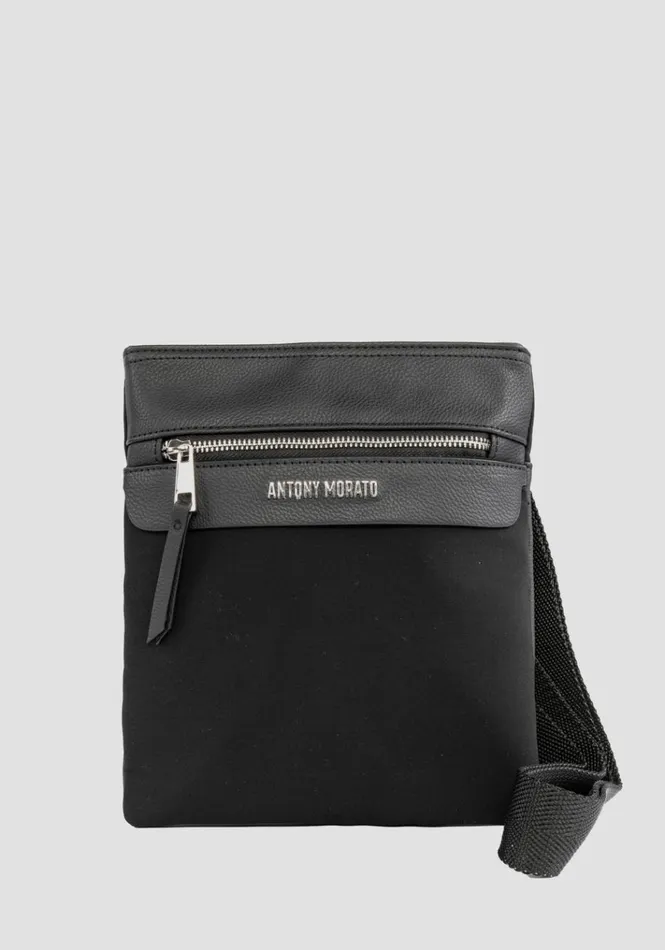 Handbags Men Antony Morato Messenger Bag In Poplin And Faux Leather Black