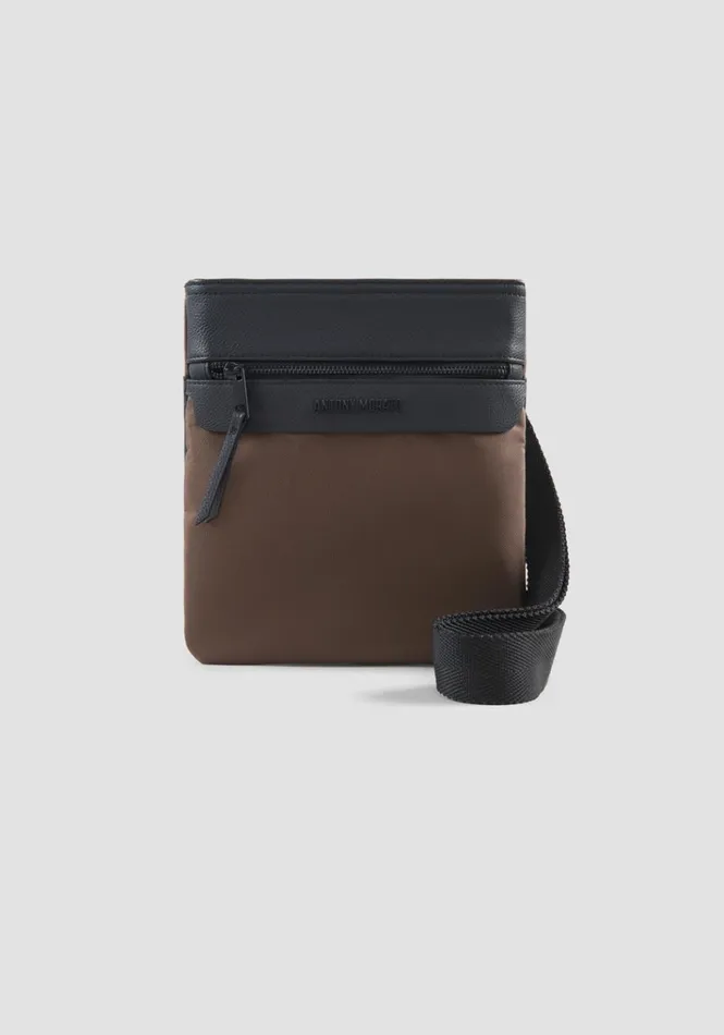 Handbags Men Antony Morato Messenger In Nylon And Faux Tumbled Leather Dark Tobacco