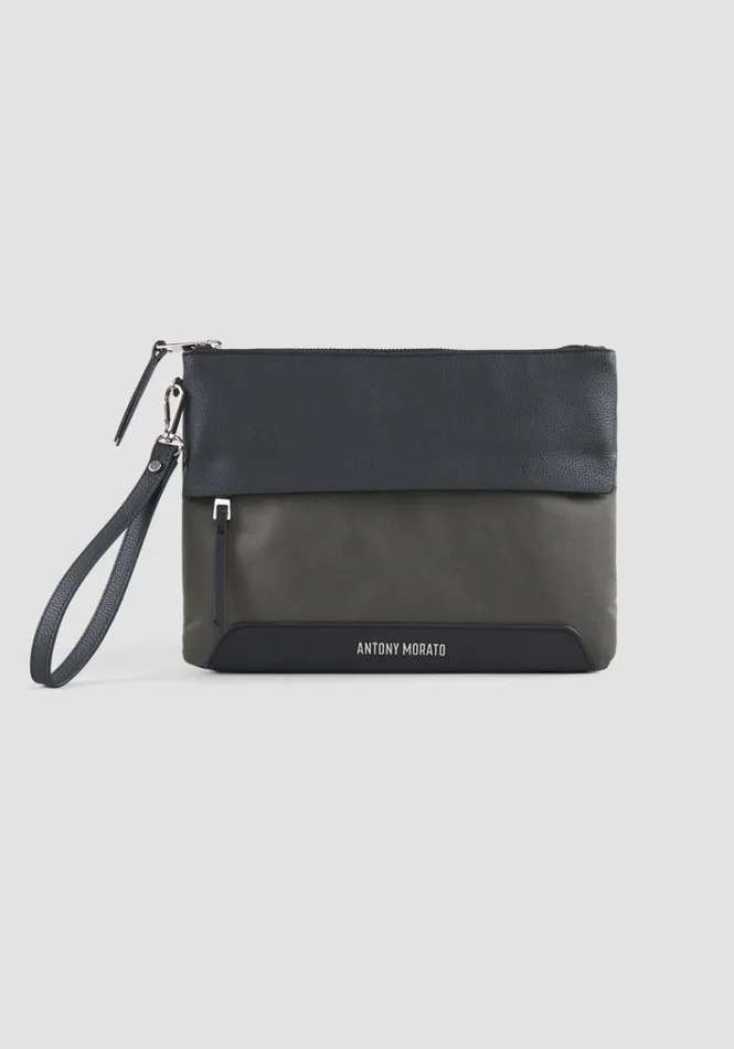 Handbags Men Antony Morato Pouch In Nylon And Faux Leather Dark Olive Green
