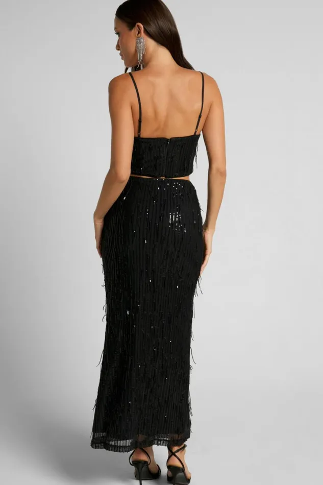 Harue Top 8211 Tassel Sequin Crop Top In Black Women Showpo Tops