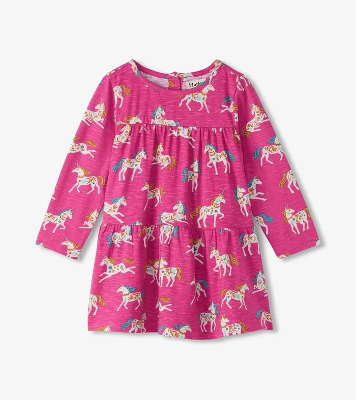 Hatley Baby and Toddler Girls Folksy Unicorns Gathered Tiered Dress Baby and Toddler Dresses