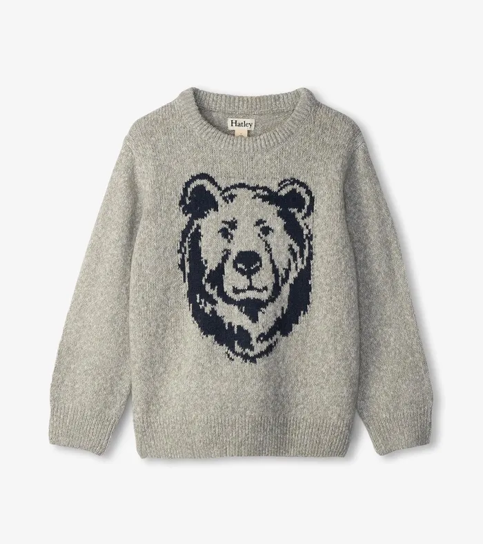 Hatley Boys Charcoal Bear Crew Neck Sweater Boys Sweaters