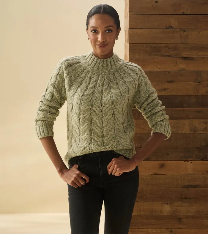 Hatley Dylan Cable Knit Sweater 8211 Moss Green Women Sweaters