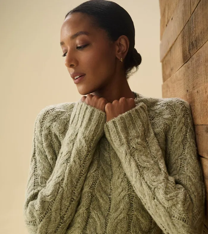 Hatley Dylan Cable Knit Sweater 8211 Moss Green Women Sweaters