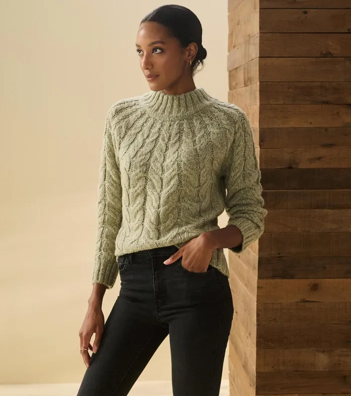 Hatley Dylan Cable Knit Sweater 8211 Moss Green Women Sweaters