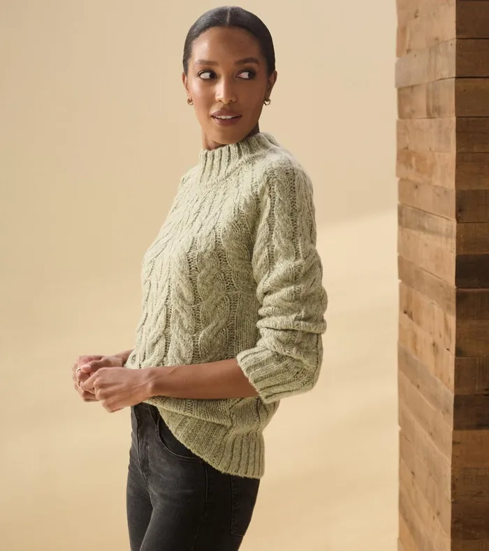 Hatley Dylan Cable Knit Sweater 8211 Moss Green Women Sweaters