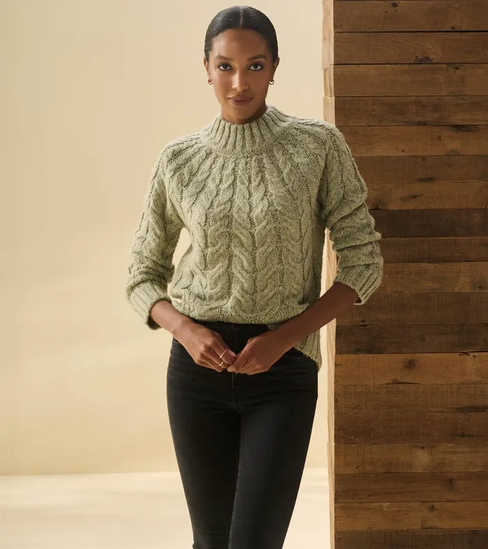 Hatley Dylan Cable Knit Sweater 8211 Moss Green Women Sweaters