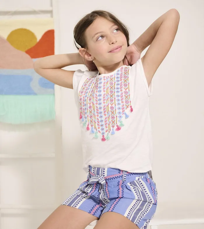 Hatley Girls Boho Stripe Paper Bag Shorts Girls Bottoms