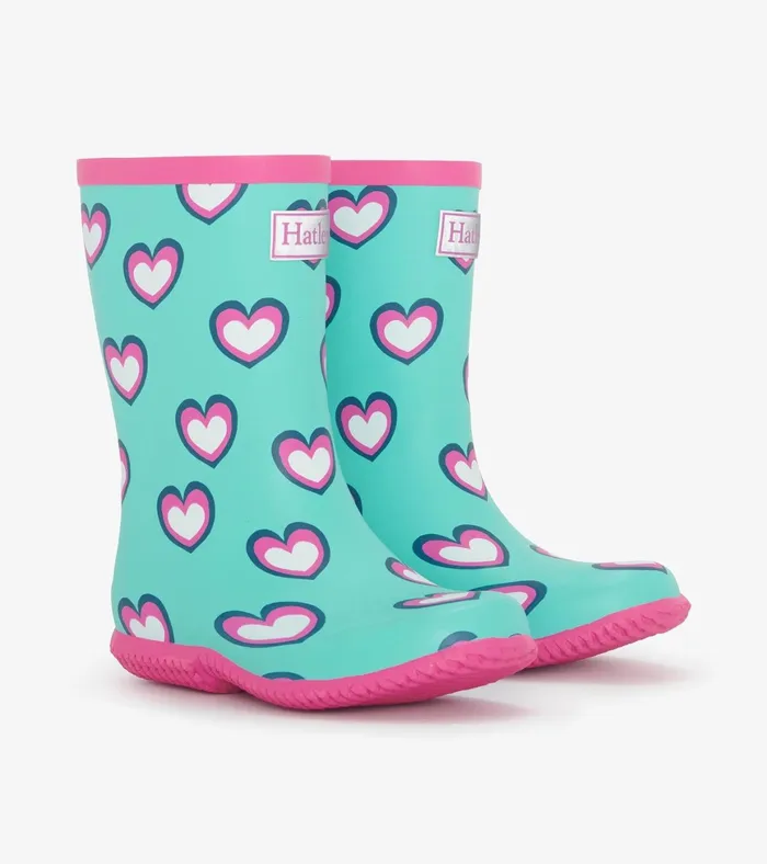 Hatley Girls Hearts Packable Rain Boots Girls Rainwear