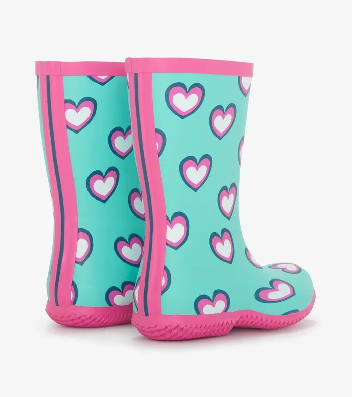 Hatley Girls Hearts Packable Rain Boots Girls Rainwear