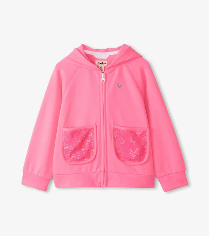 Hatley Girls Pink Neon Raglan Hoodie Girls Sweaters