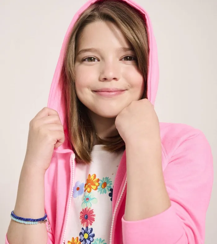 Hatley Girls Pink Neon Raglan Hoodie Girls Sweaters
