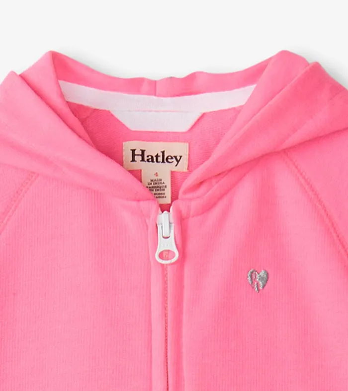 Hatley Girls Pink Neon Raglan Hoodie Girls Sweaters
