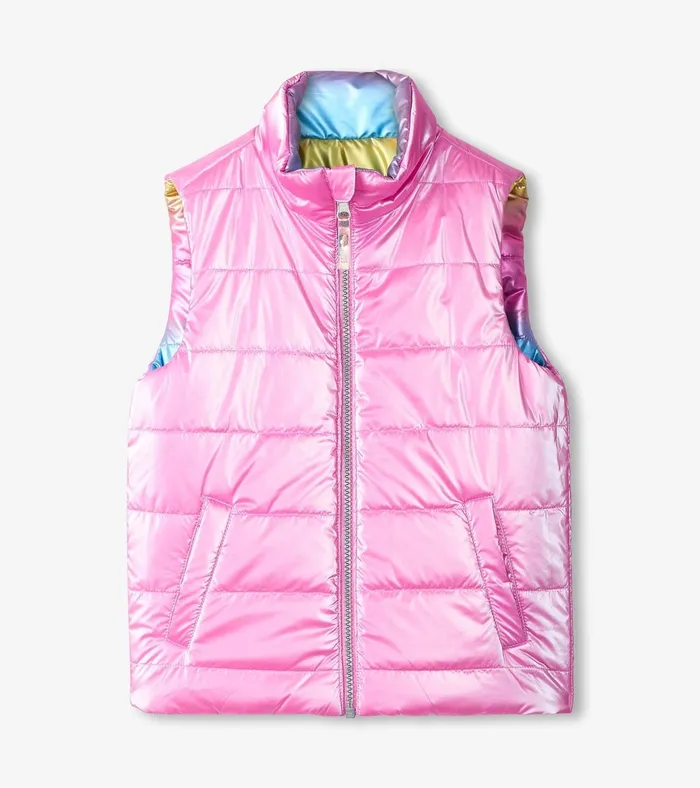 Hatley Girls Rainbow Shine Reversible Quilted Vest Girls Tops