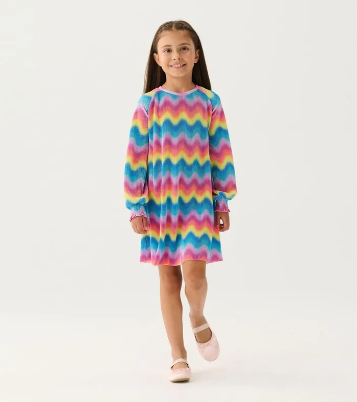 Hatley Girls Rainbow Wave Pleated ALine Dress Girls Dresses
