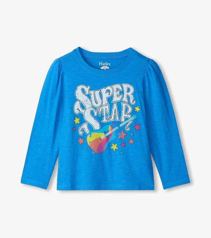Hatley Girls Super Star Guitar Long Sleeve Graphic Tee Girls Tops