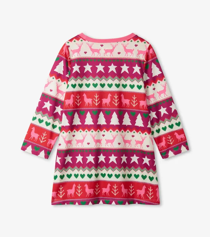 Hatley Holiday Fair Isle Long Sleeve Girls Nightgown Girls Sleepwear