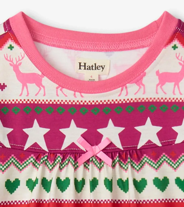 Hatley Holiday Fair Isle Long Sleeve Girls Nightgown Girls Sleepwear