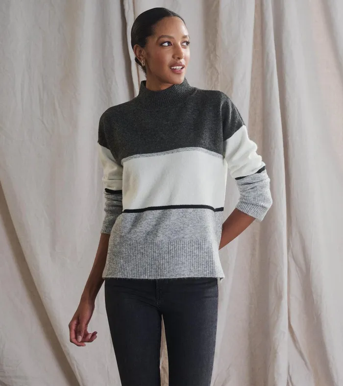 Hatley Mock Neck Tunic 8211 Grey Block Women Sweaters
