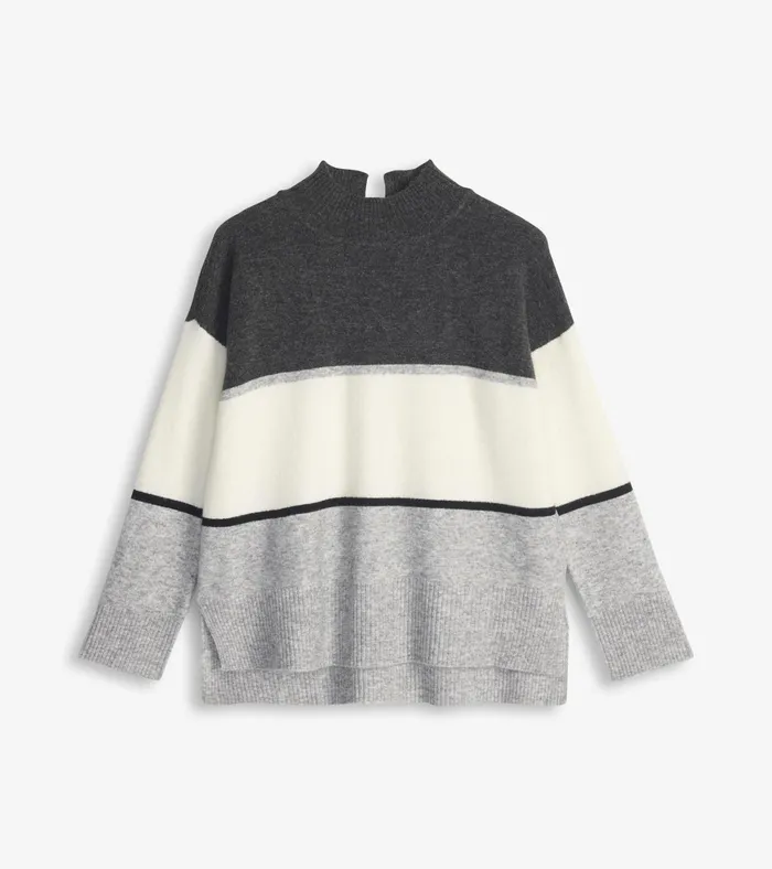 Hatley Mock Neck Tunic 8211 Grey Block Women Sweaters