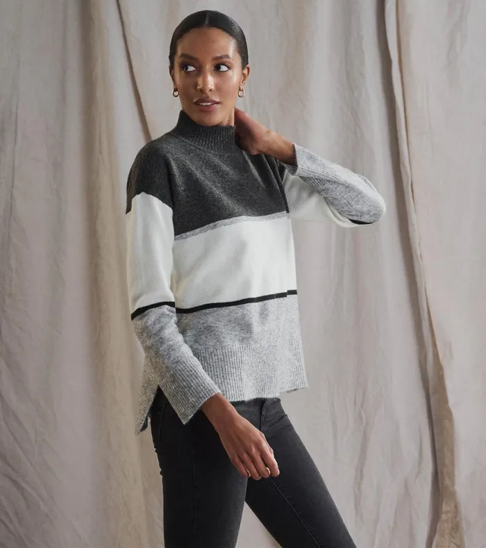 Hatley Mock Neck Tunic 8211 Grey Block Women Sweaters