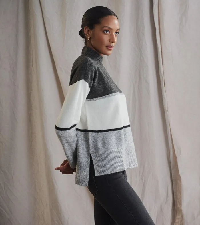 Hatley Mock Neck Tunic 8211 Grey Block Women Sweaters