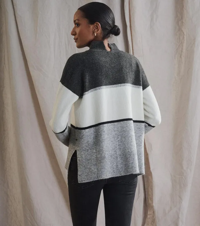 Hatley Mock Neck Tunic 8211 Grey Block Women Sweaters