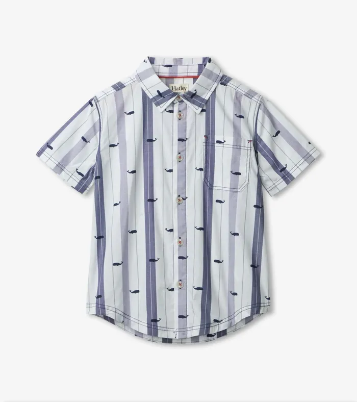 Hatley Nautical Whales Short Sleeve Button Down Shirt Boys Tops