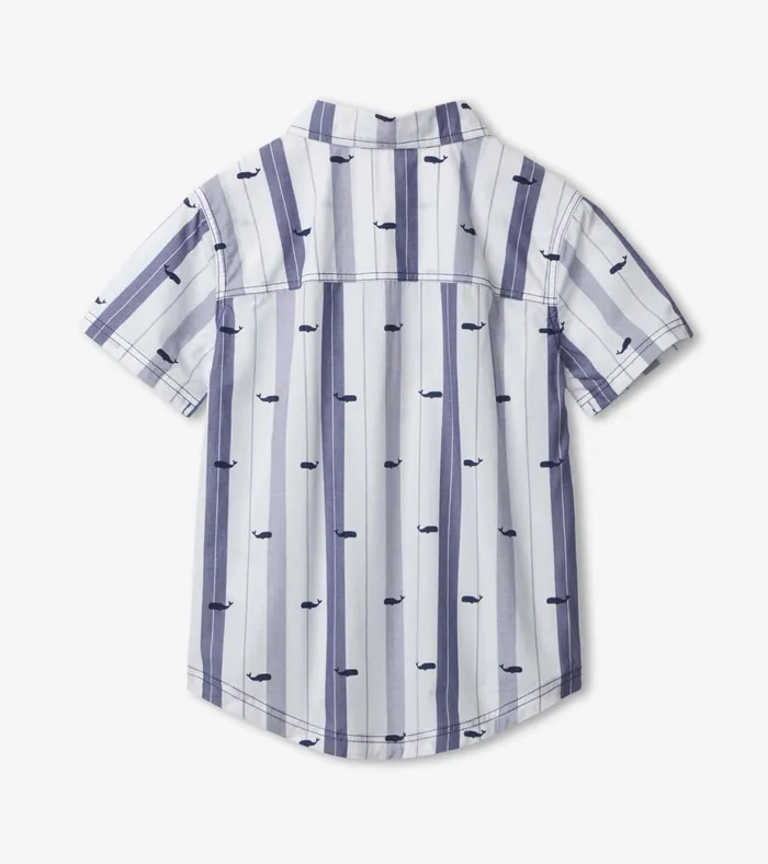 Hatley Nautical Whales Short Sleeve Button Down Shirt Boys Tops