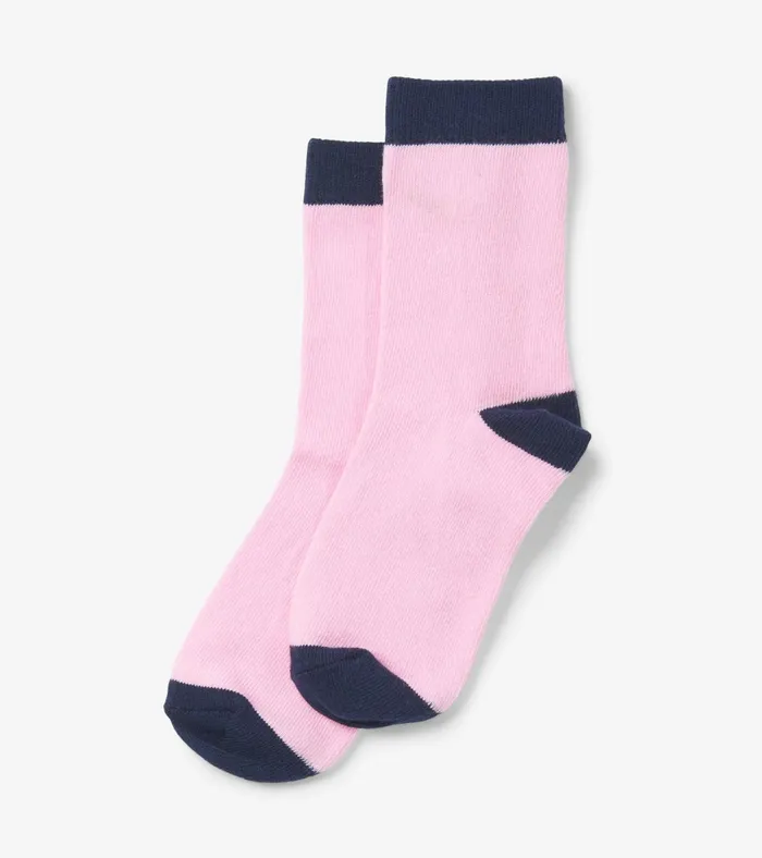 Hatley Pink and Navy Crew Socks Girls Footwear