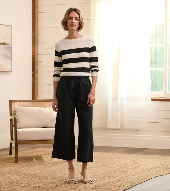 Hatley Tie Front Pants 8211 Caviar Linen Women Bottoms