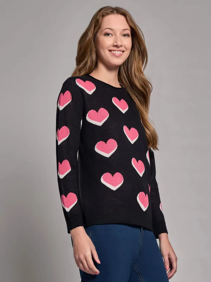 Heart Print Crew Neck Sweater Women Jones New York Tops and Blouses Heart Print Crew Neck Sweater Women Jones New York Tops and Blouses