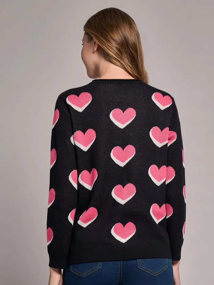 Heart Print Crew Neck Sweater Women Jones New York Tops and Blouses Heart Print Crew Neck Sweater Women Jones New York Tops and Blouses