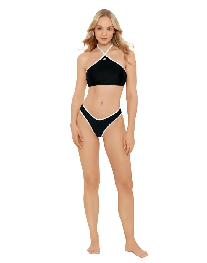HighNeck Bathing Suit Top C Logo Black Women Champion Swimwear