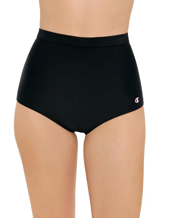 HighWaisted Boyshort Bathing Suit Bottoms C Logo Black Women Champion Swimwear