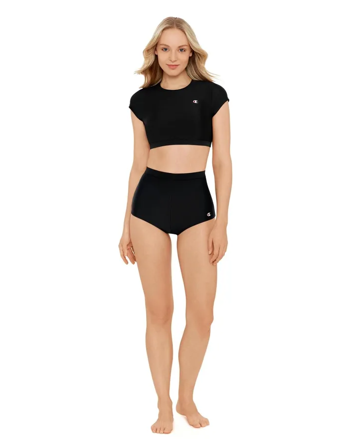 HighWaisted Boyshort Bathing Suit Bottoms C Logo Black Women Champion Swimwear
