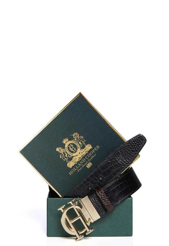 Holland Cooper Belts Women HC Classic Belt Reversible Chocolate Black Croc