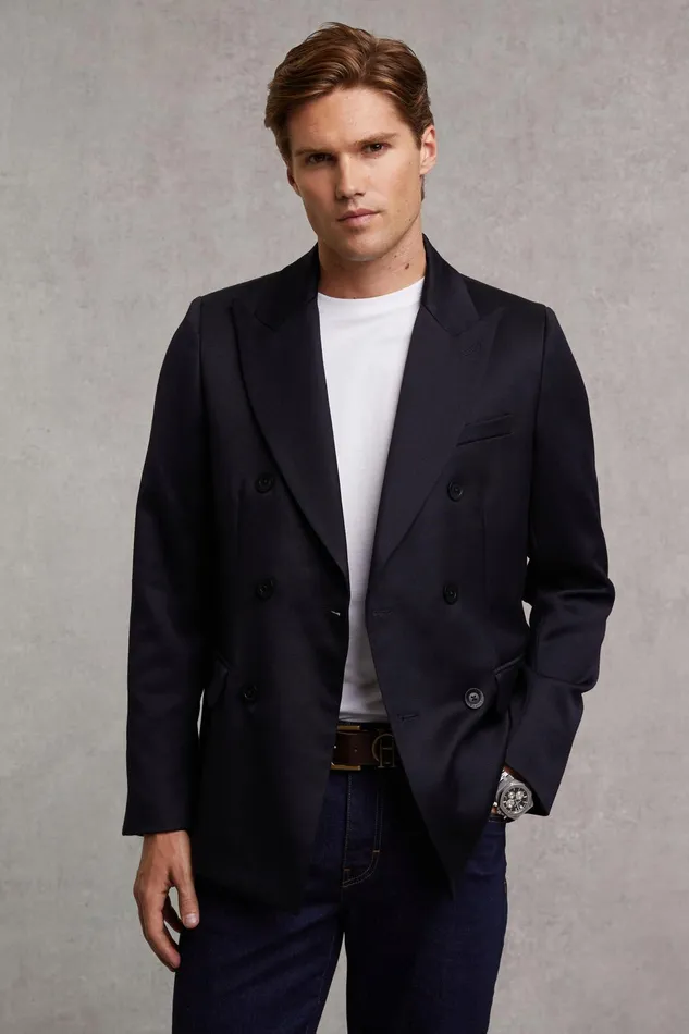Holland Cooper Blazers Men The Double Breasted Blazer Navy Barathea