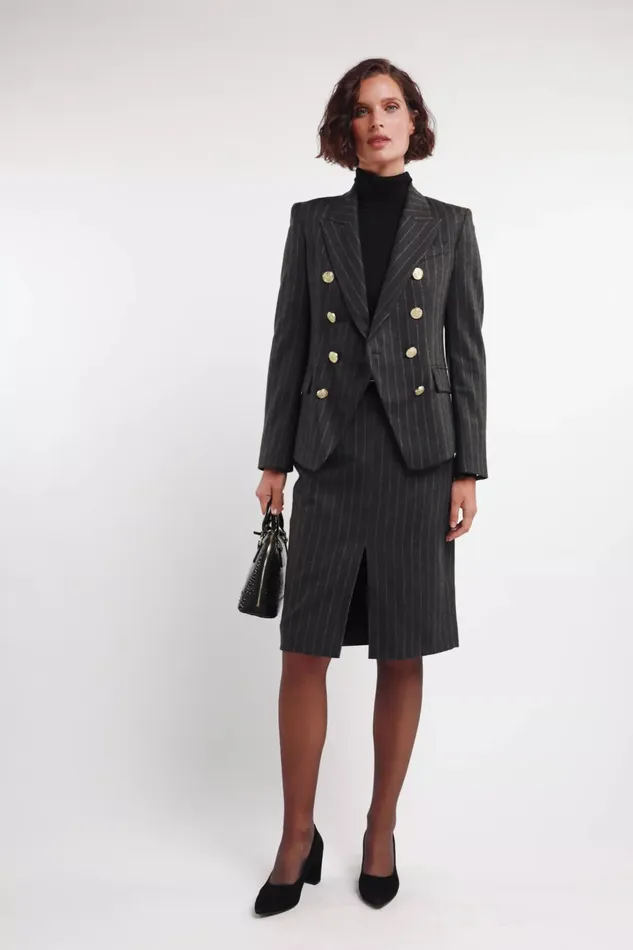 Holland Cooper Blazers Women Knightsbridge Blazer Charcoal Pinstripe