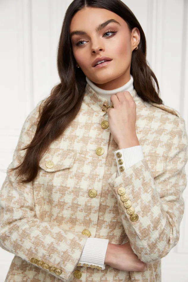 Holland Cooper Capes Women Highbury Cape Coat Camel Houndstooth