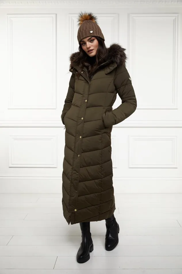 Holland Cooper Coats Women Glacier Full Length Puffer Khaki