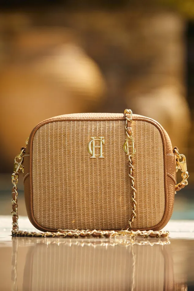 Holland Cooper Crossbody Bags Women Soho Camera Bag Tan Raffia