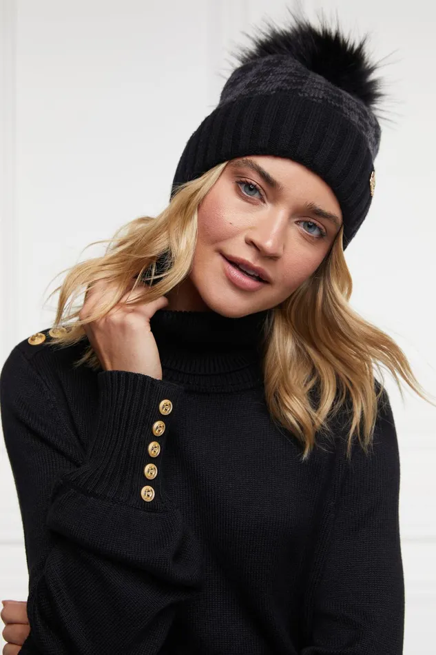 Holland Cooper Hats and Headbands Women Heritage Bobble Hat Grey Houndstoooth Holland Cooper Hats and Headbands Women Heritage Bobble Hat Grey Houndstoooth