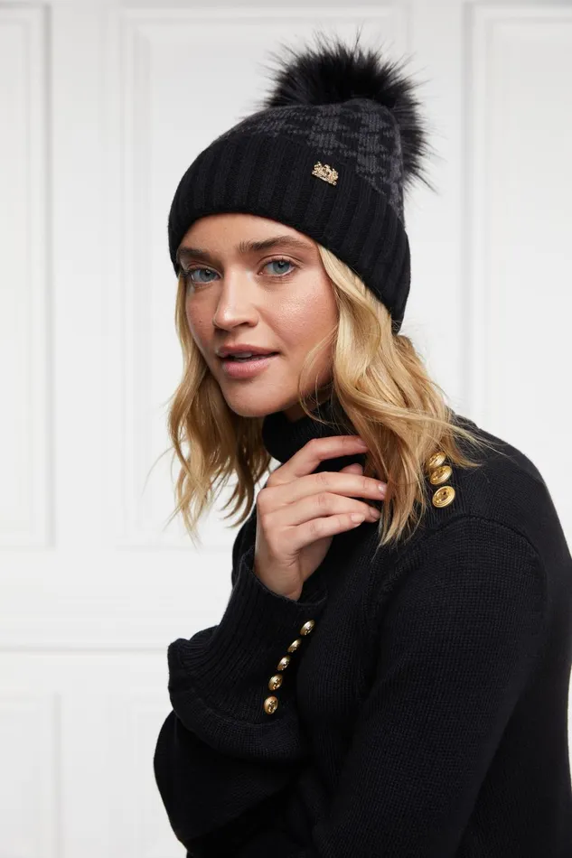 Holland Cooper Hats and Headbands Women Heritage Bobble Hat Grey Houndstoooth Holland Cooper Hats and Headbands Women Heritage Bobble Hat Grey Houndstoooth