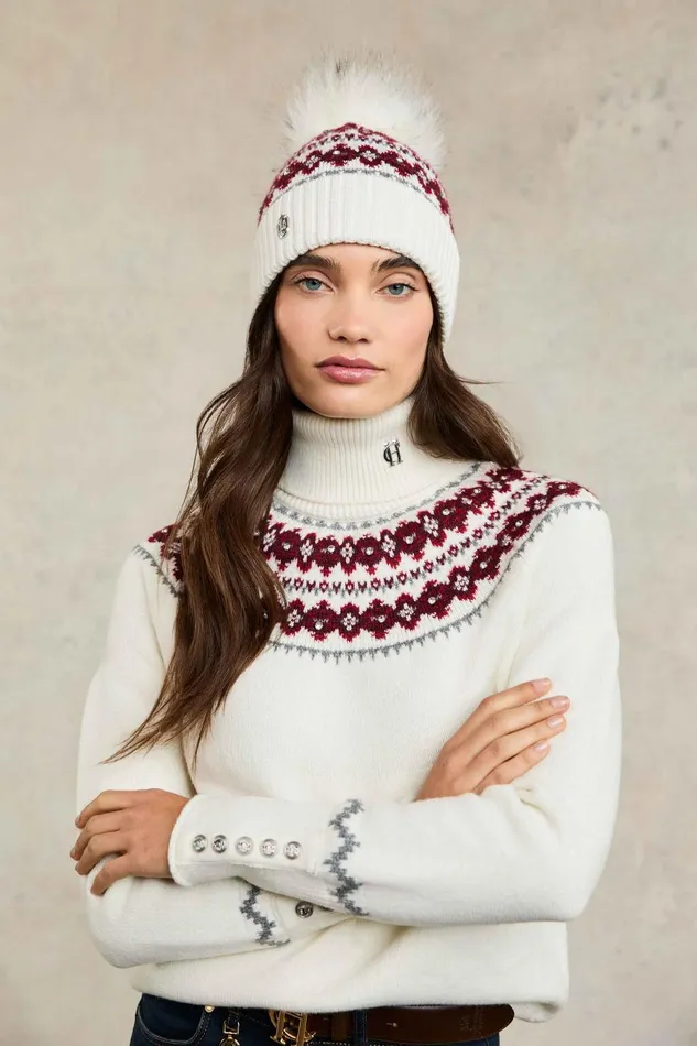 Holland Cooper Hats and Headbands Women Jennifer Fairisle Bobble Hat Natural Holland Cooper Hats and Headbands Women Jennifer Fairisle Bobble Hat Natural