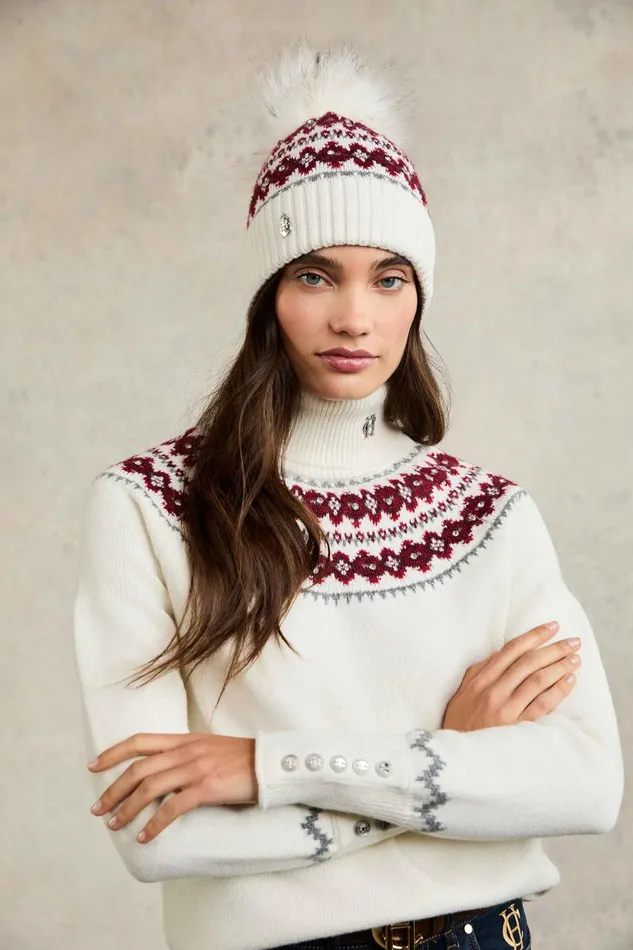 Holland Cooper Hats and Headbands Women Jennifer Fairisle Bobble Hat Natural Holland Cooper Hats and Headbands Women Jennifer Fairisle Bobble Hat Natural