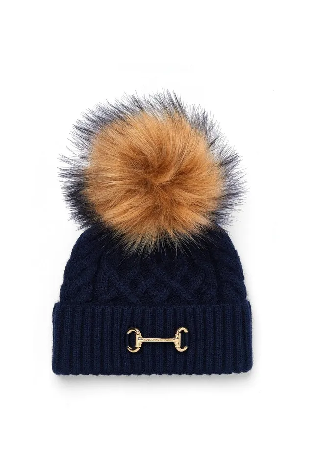 Holland Cooper Headwear Women Horsebit Bobble Hat Ink Navy