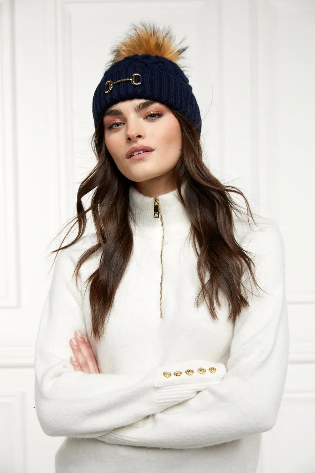 Holland Cooper Headwear Women Horsebit Bobble Hat Ink Navy Holland Cooper Headwear Women Horsebit Bobble Hat Ink Navy